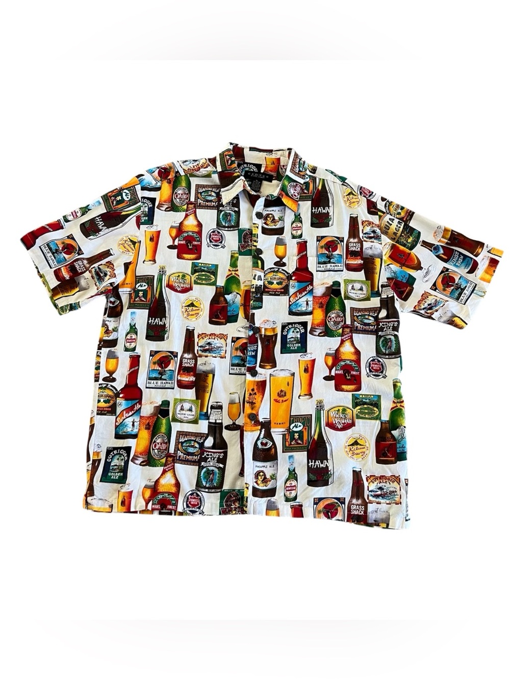 Katin VTG button-up Hawaiian shirt featuring a multi-color beer bottle